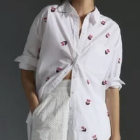 Bennet Buttondown Shirt by Maeve: Embroidered Edition White and Cherries Motif - Picture 4 of 5